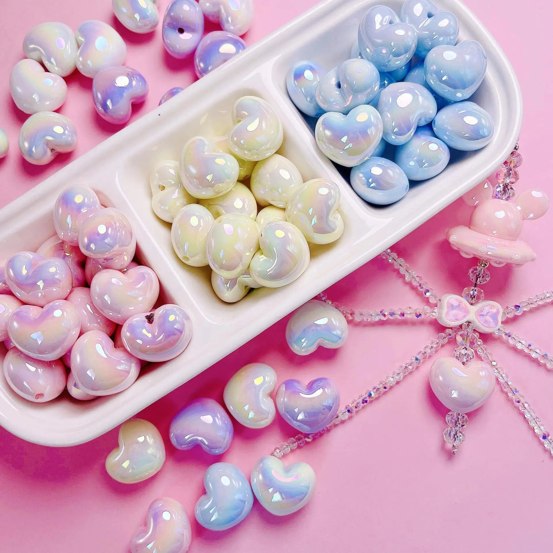 Acrylic Faceted Heart Beads UV Plating Love Heart Shaped Beads for Jewelry Making