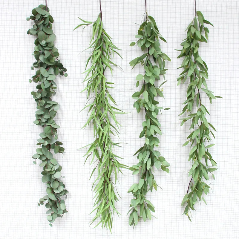 M206 Wedding Decor Real Touch Artificial Eucalyptus Garland Faux PU Green Leaf Wreath Willow Vine Flowers Plants Flowers Decor