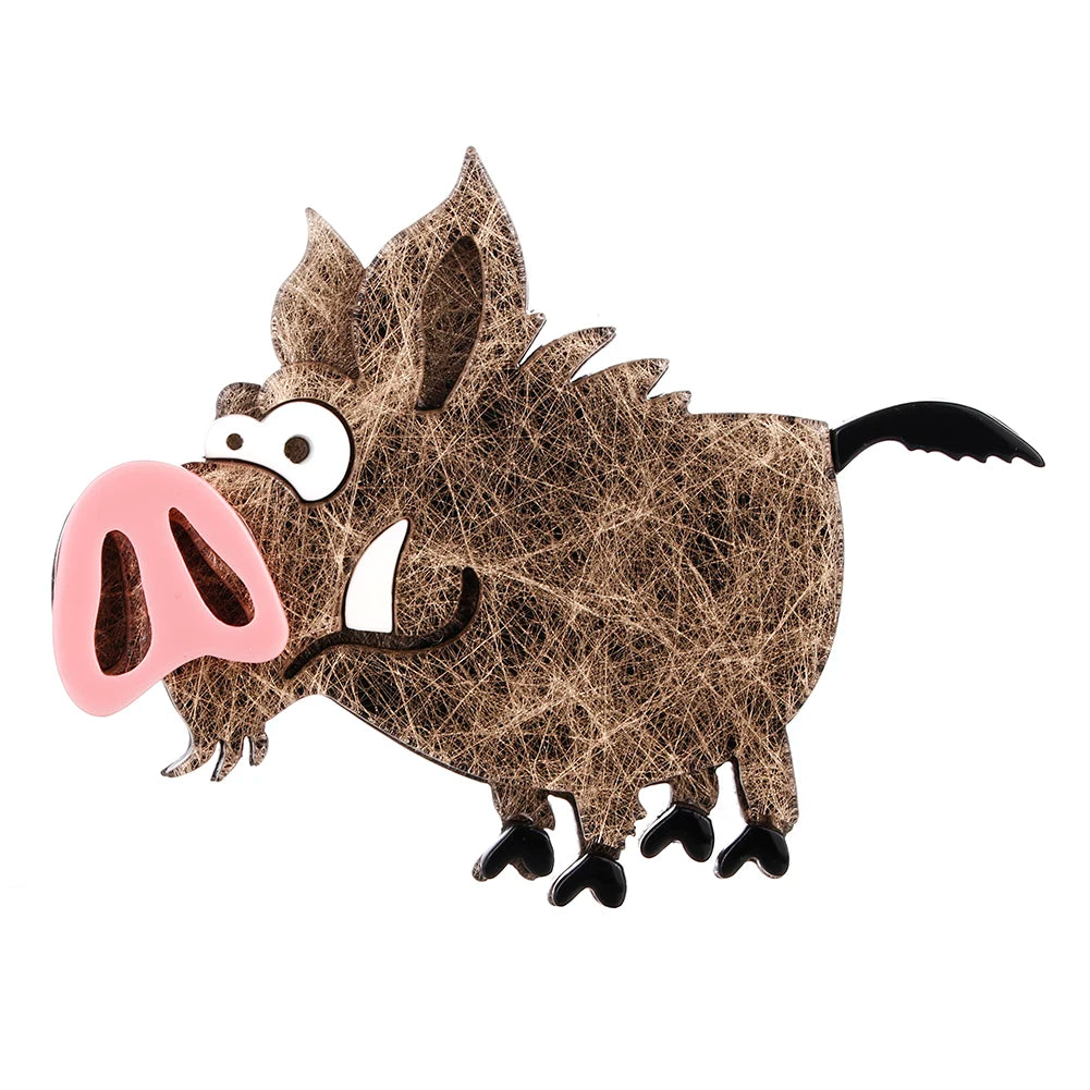 Funny  Abstract Wild Boar Ornaments Children's Day Gift Dancing Pig Acrylic Animal Series Brooch