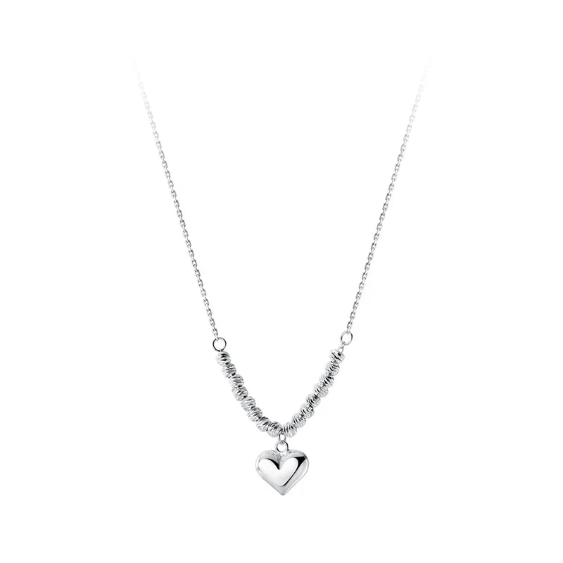 Hand Made S925 Sterling Silver Sweet Big Glossy Heart Pendant Necklace for Women Girl Friend Birthday Jewelry Gift