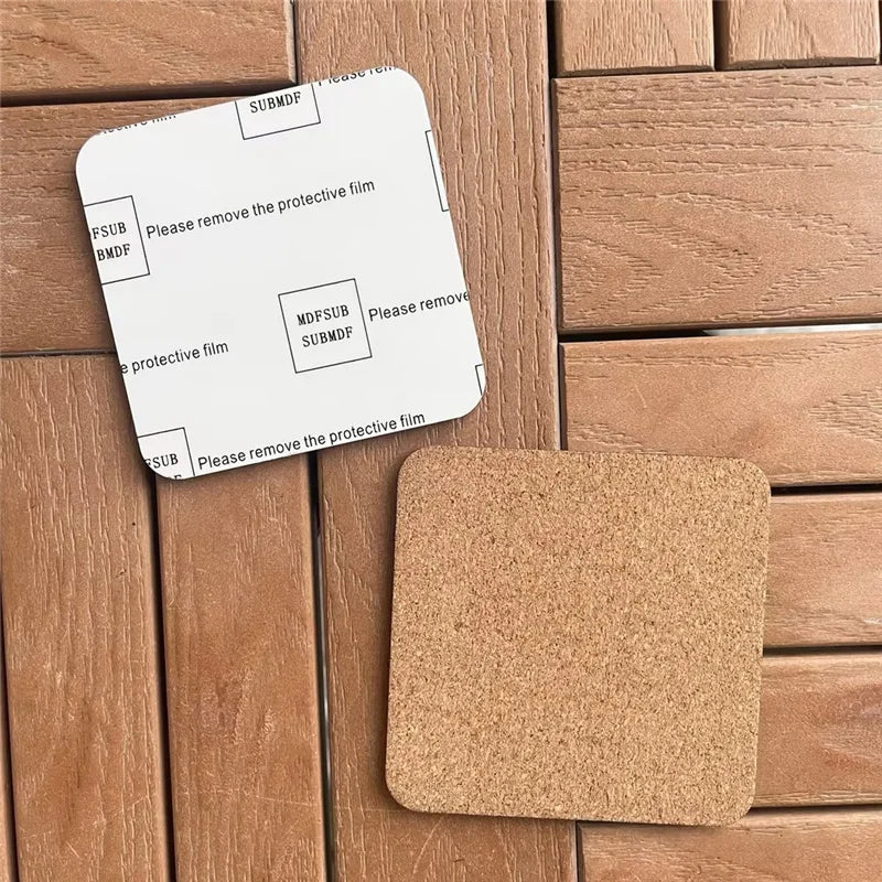 MDFSUB Wholesale Custom Square 4mm Thick Sublimation Mdf coaster 100mm Non-slip square Sublimation Blank Mdf Cork Back coaster
