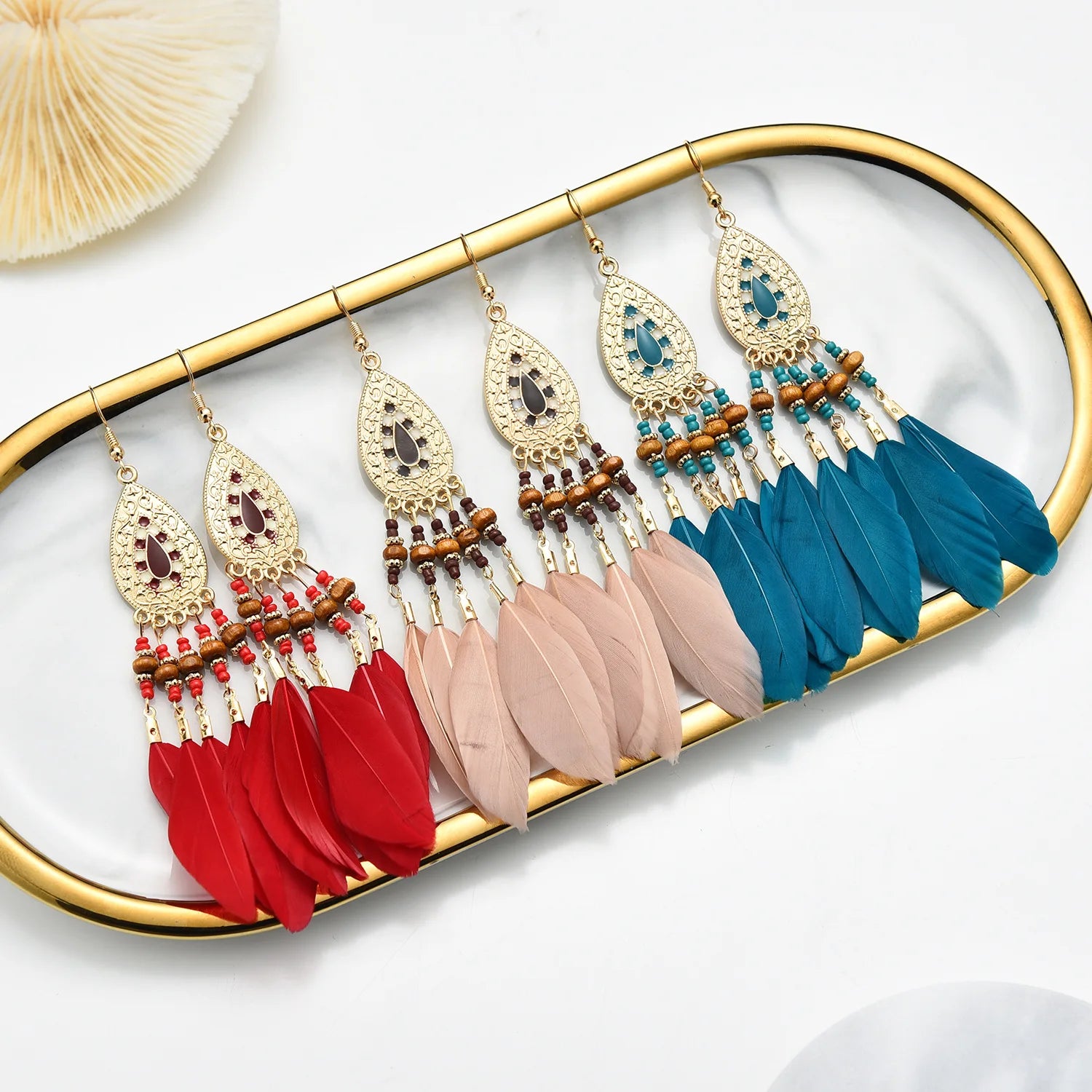 Jc Crystal 2022 New Arrival Bohemian National Style Long Tassel and  Long Drop Feather Fashion Vintage Earrings Jewelry