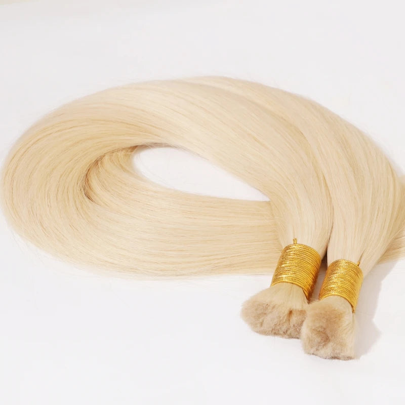 Factory Wholesale High Quality 100% Cuticle Aligned Hair Bulk Bundles Russian Blonde Double Drawn Natural  Human Hair Extension