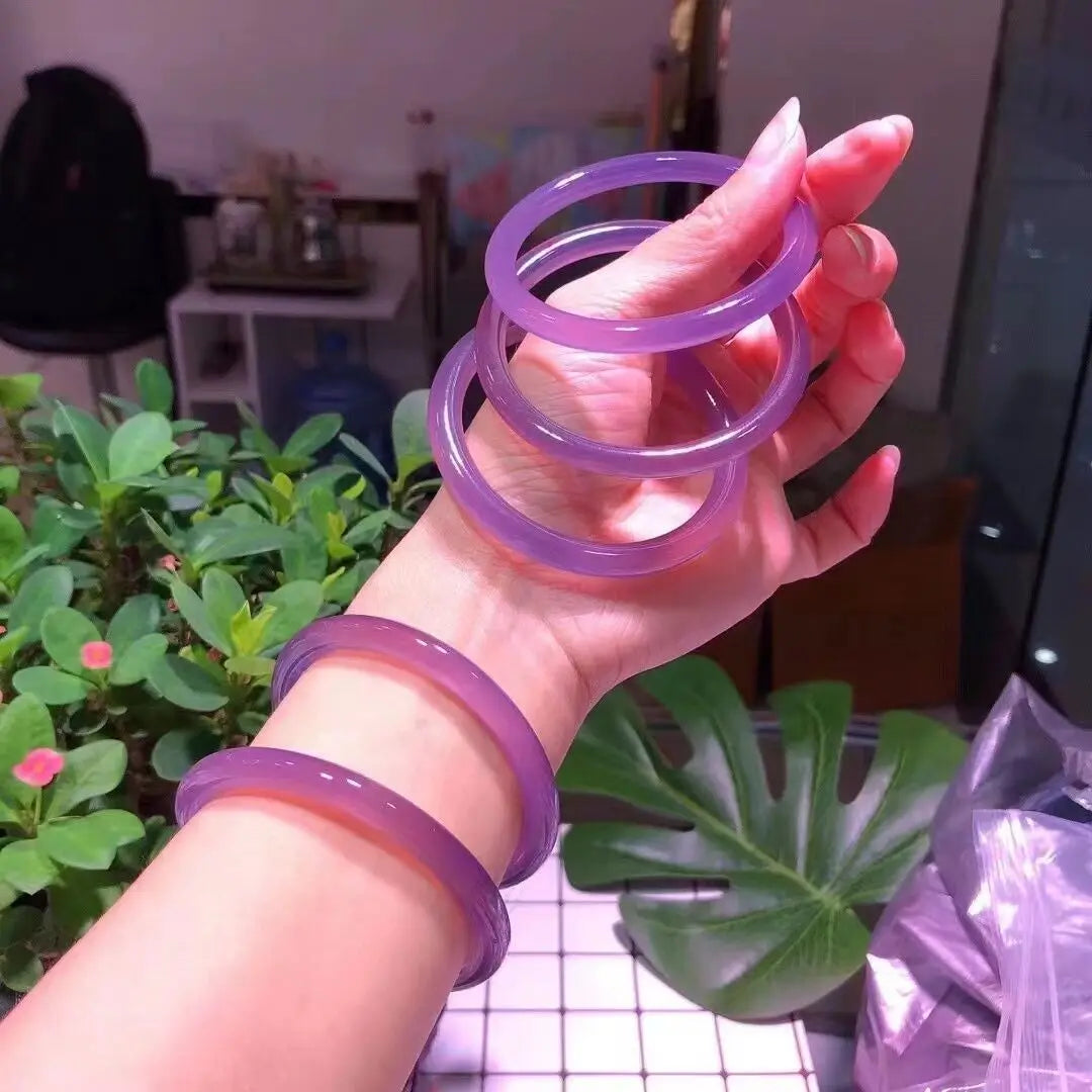 Top Quality Natural Chalcedony Agate Gemstone 6mm Thin Grape Purple Jade Bangle for Women Girls