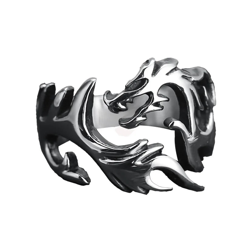Biker Mens Punk Open Design Engrave Stainless Steel Hiphop Jewelry Flame Dragon Ring Unisex New Trendy Arrival