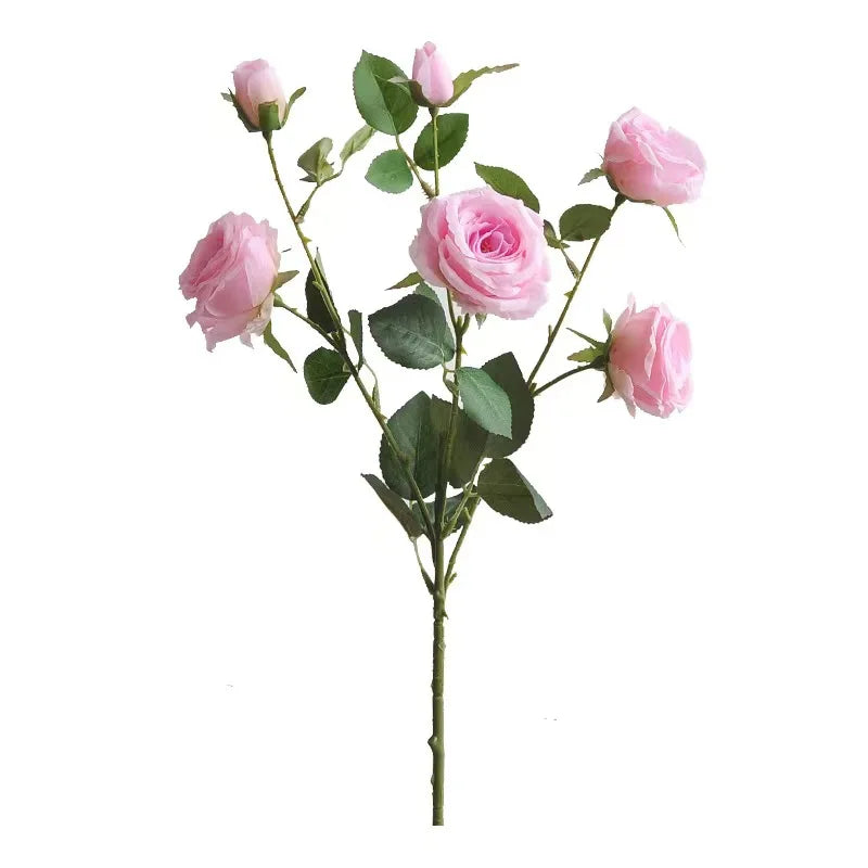 Artificial Rose Long Stem Light Pink Silk 6Flower for Wedding DIY Bridal Bouquet Home Centerpiece Arrangement Party Table Decor