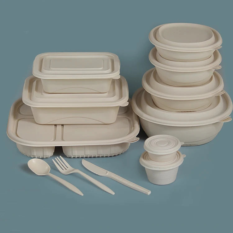 Disposable Bowl Takeout Plate Bento Box Tableware Degradable Lunch Box Set Corn Starch Biodegradable Food Packaging