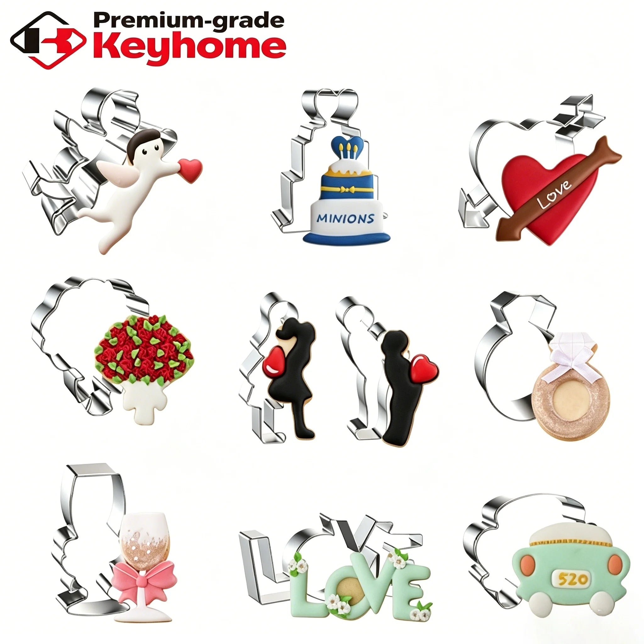 Valentine's Day Cookie Cutter Flower Biscuit Fondant Molds Stainless Steel Love Cookie Cutter Set for Baking