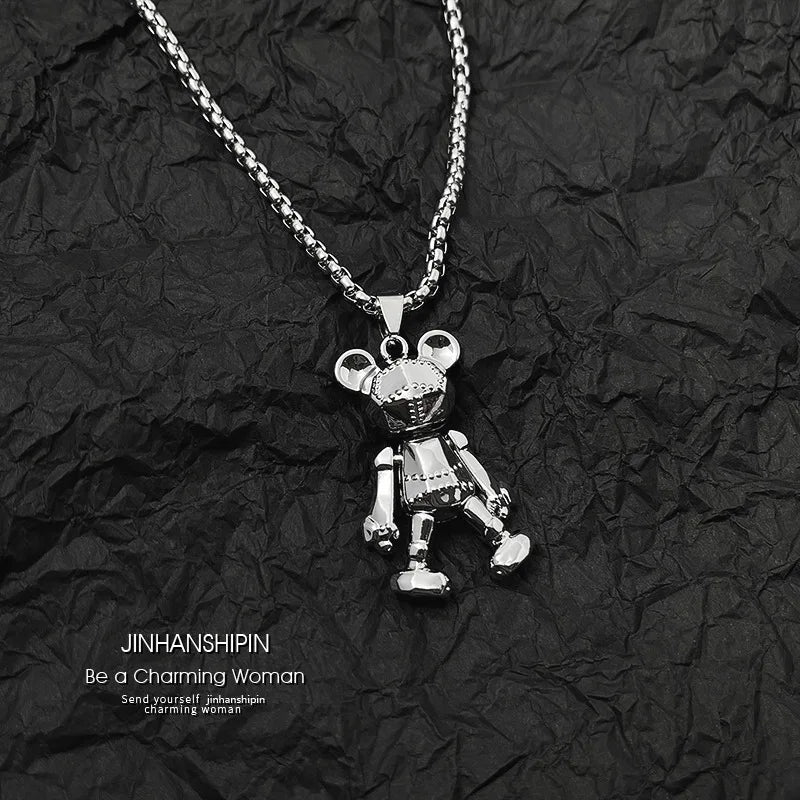 Joyas Wholesale Custom Cute Animals Long Sweater Chain Metal Hip Hop Punk Bear Jewelry Men Necklace