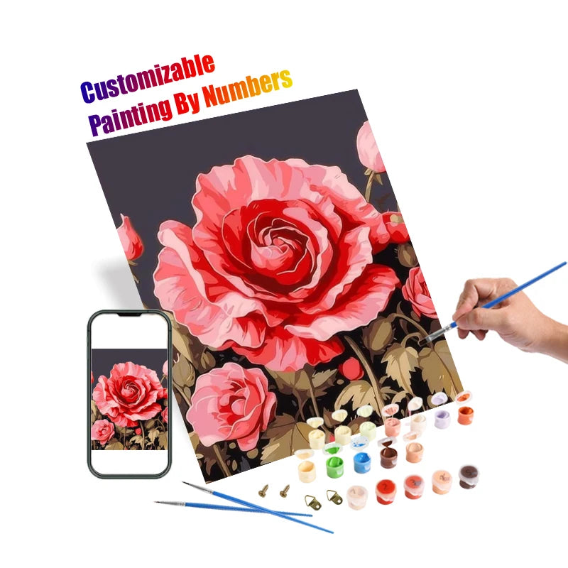 Abstract Red Flowers DIY Oil Painting Kit Handmade Craft Digital Painting with Linen Canvas Support Base Home Art Decor for Kids
