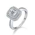 New Trendy Fine Jewelry White Gold Plated 925 Sterling Silver 1ct Moissanite Emerald Cut Engagement Rings