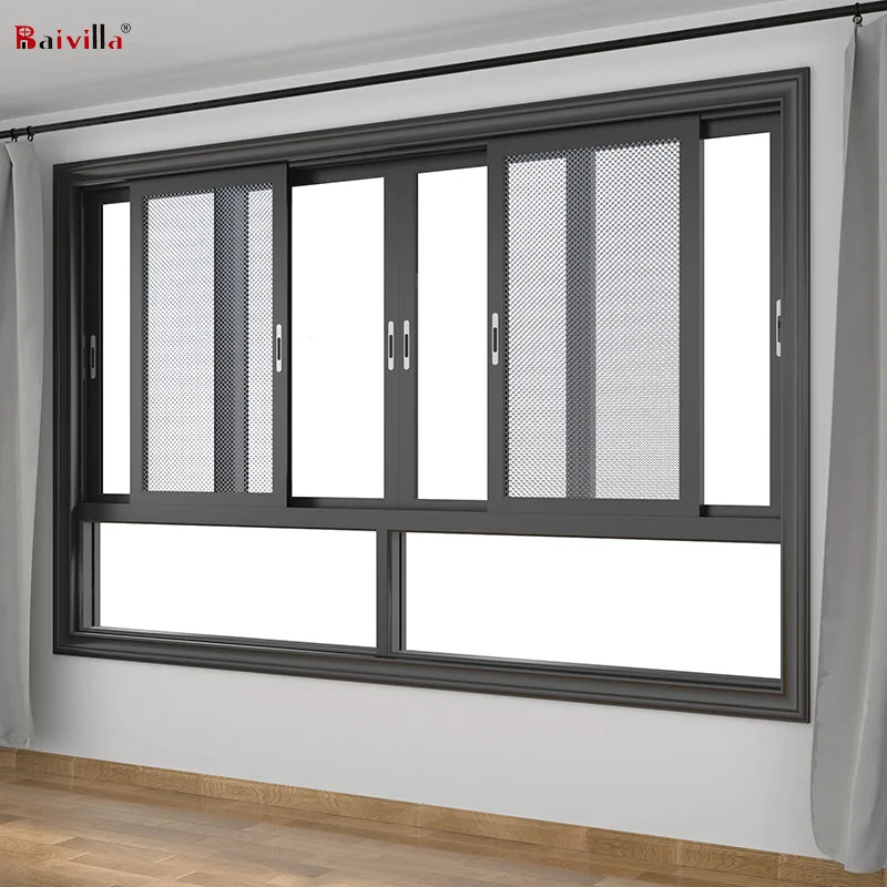 Baivilla 3-Track Sliding Window American Style Aluminum Alloy Frame Stainless Steel Screens for Living Room Horizontal Opening