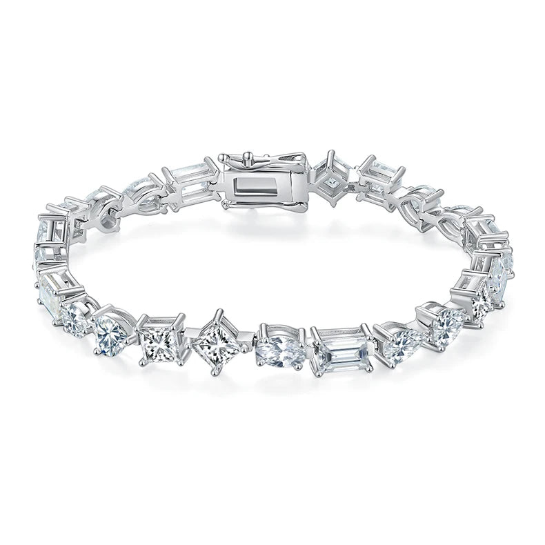 Wish Jewelry Multi Shapes Vvs Moissanite Diamond Tennis Bracelet Womens 925 Sterling Silver Lab Grown Moissanite Tennis Bracelet