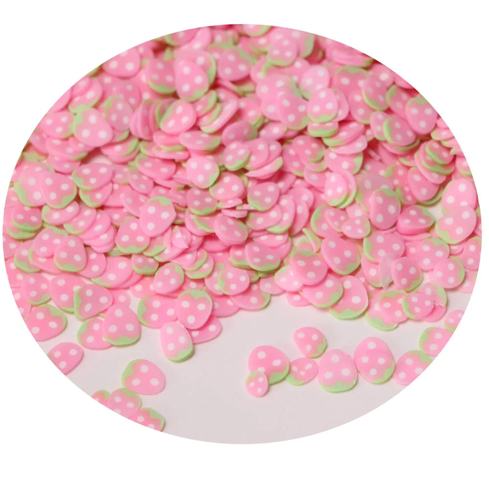 Pink Strawberry Polymer Clay Sprinkles Fruit Slime Slice for Diy Mobile Phone Embellishment Craft Fillers
