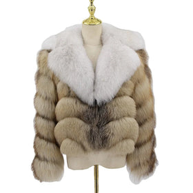 QC23011 New Arrival Best Price Golden Island Fox Fur Regular Breathable Casual Coat