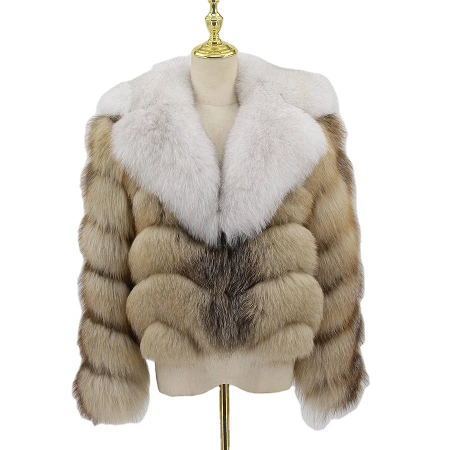QC23011 New Arrival Best Price Golden Island Fox Fur Regular Breathable Casual Coat