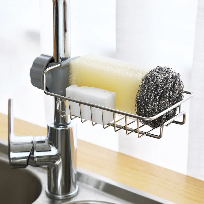 Kitchen Sink Stainless Steel Drain Dish Storage Shelf Sponge Storage Holder Single Layer Storage Rack Kitchen Accessories