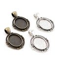 13x18mm Inner Size Antique Silver Plated Bronze Flower Classic Style Cameo Cabochon Base Setting Pendant Necklace Findings