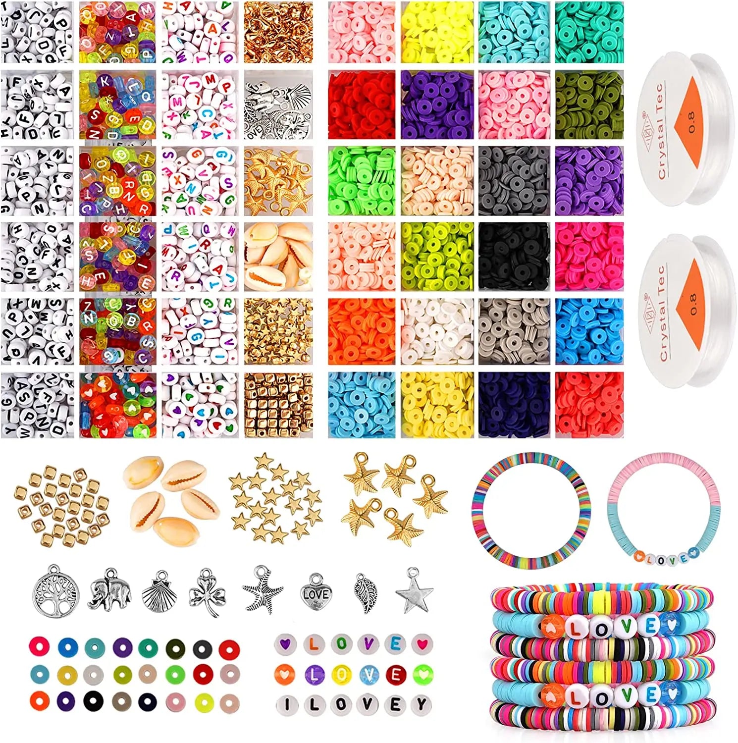 24 Grids DIY Ceramic Clay & Porcelain Bead Sets 6mm Soft Pottery Alphabet Beads for Pendant Bracelet & Glass Kits Toys Accessory