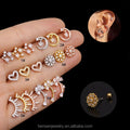 Gold Plated Bohemian Star Moon Shape CZ Earrings for Women Wedding Beach Jewelry Rook Daith Tragus Ear Piercings