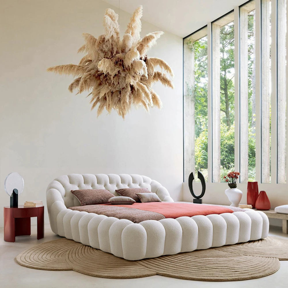 Fabric Upholstered Design Bubble Bed High-Density 45D Sponge Foam with Metal Solid Wood Frame Modern OEM Customizable Factory