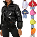 2022 Vintage Style Women's Down Jacket with Stand Collar & Fur Pocket Fashionable Fall & Winter Tops Patchwork Design