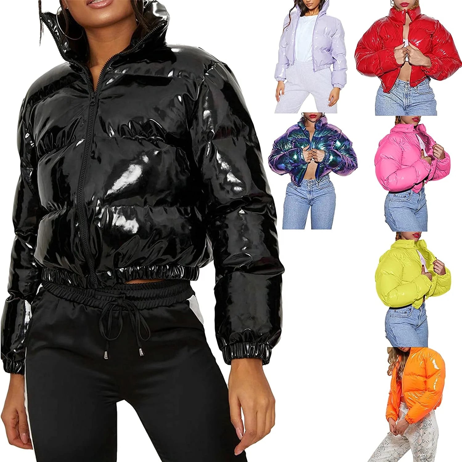 2022 Vintage Style Women's Down Jacket with Stand Collar & Fur Pocket Fashionable Fall & Winter Tops Patchwork Design