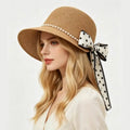 OEM Custom logo  UPF 50+ Travel Fedora Foldable Beach Sun Hat Summer Wide Brim Straw Bucket Hat for Women