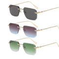 Men's Rectangle Sunglasses Vintage Gold Purple Clear Square Rimless PC Frame with Printed Logo Fashionable Sun Glasses MegaBDM