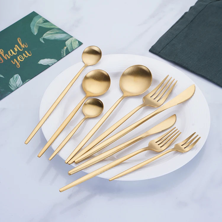 Stainless Steel Knife Fork Spoon Gold Plated Vintage Style Flatware Set for Wedding and Back to School with Custom Logo