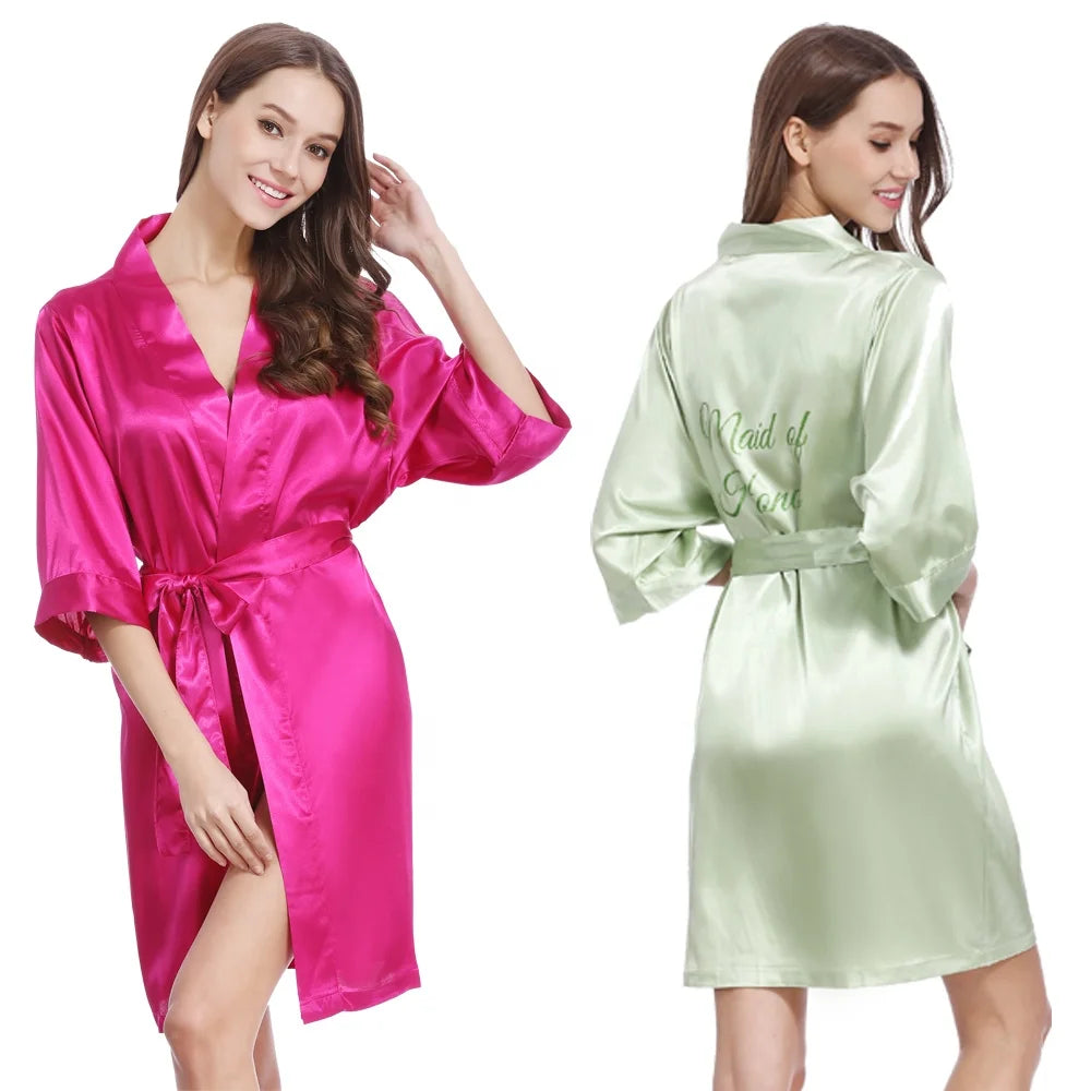 High Quality Knee Length Wedding Silk Satin Kimono Robes Smooth and Soft Women Sleepwear Wholesale