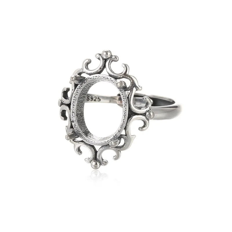 925 Silver Blank Ring Setting Personality Roman Crusader Print Inlaid 10*12mm Stone Silver Ring Setting for Jewelry Diy