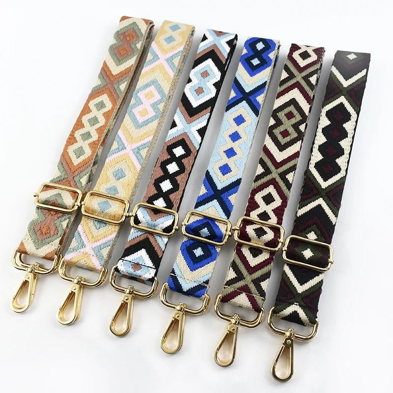 Meetee B-J356 3.8cm Colorful Bag Accessories Colorful Diamond Pattern Jacquard Crossbody Wide Shoulder Strap Replceable Long