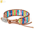 CSJA  Hot 7 Chakra Bracelet Bohemia Handmade Emperor Natural Stone Leather Wrap Friendship Bracelets G862