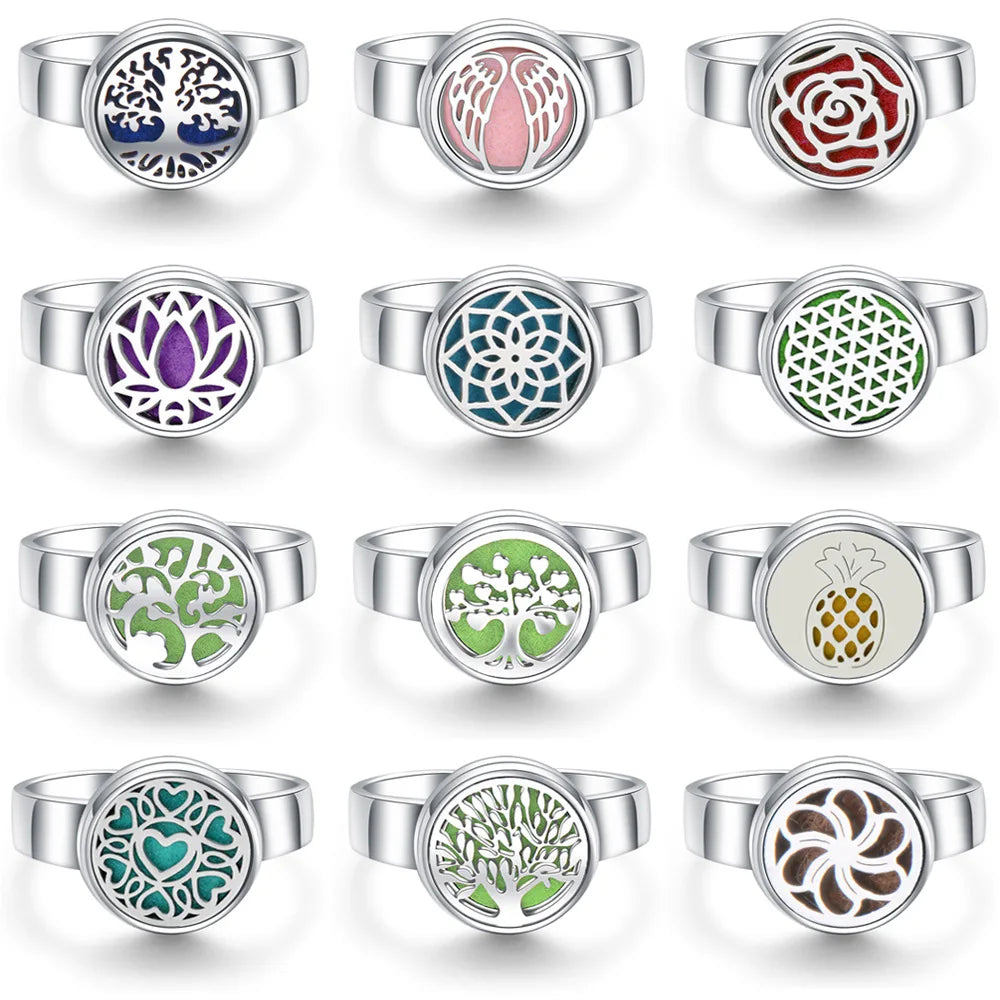 Stainless Steel Non Fade Jewelry Hollow Geometry Aromatherapy Diffuser Perfume Open Box Ring for Women
