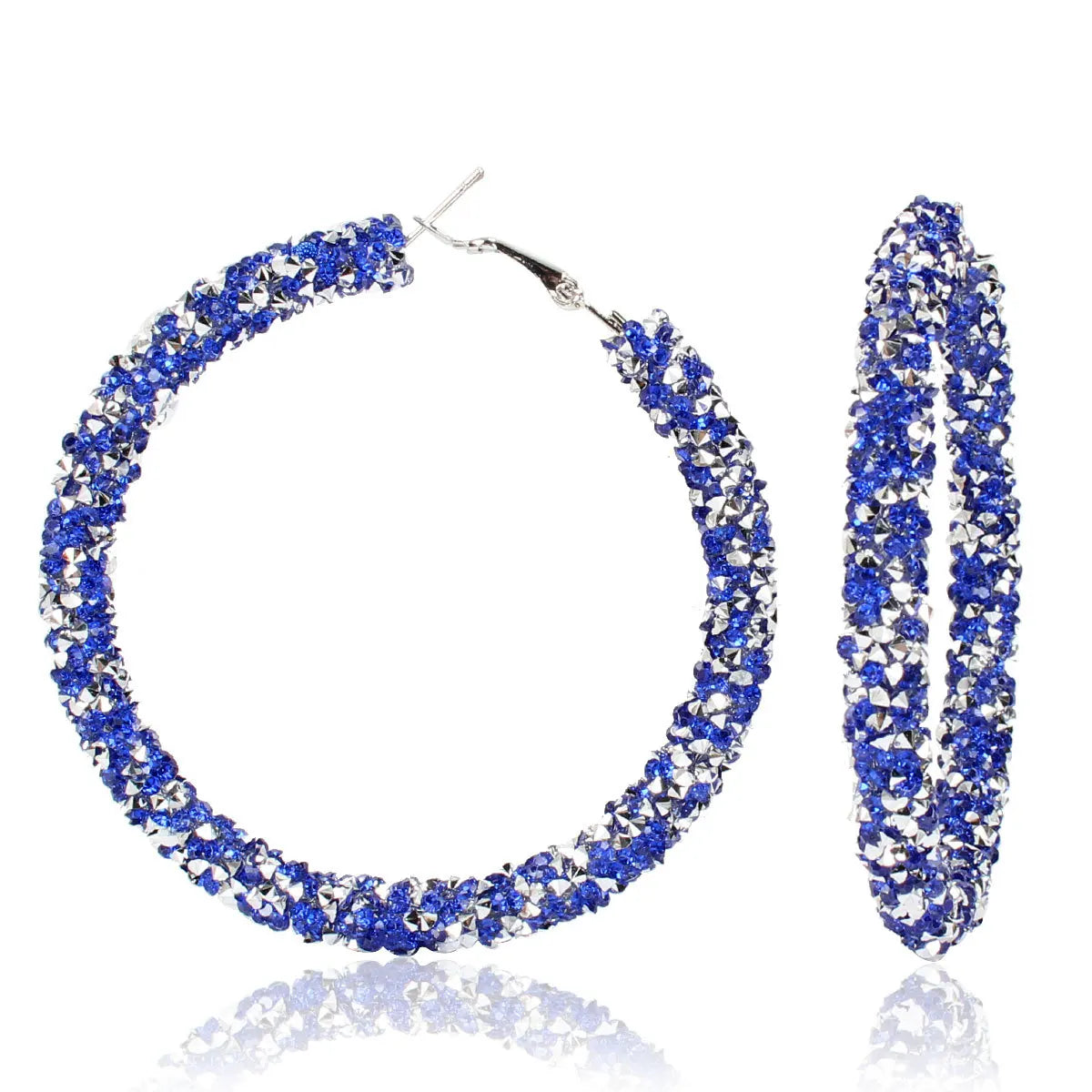 Fashion Jewelry 2026 Alloy Big Circle Earrings Silver Diamond Rhinestone Glitter Purple Hoop Earrings for Women
