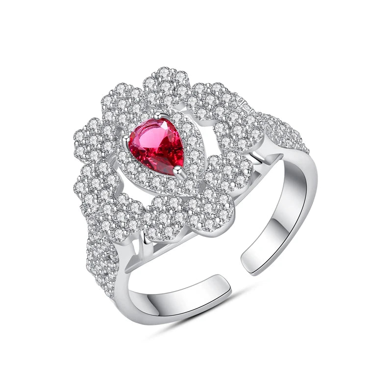LUOTEEMI Unique Large Cubic Zircon Multi-Color Adjustable Ring for Elegant Woman Party Wedding Design