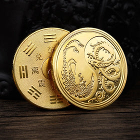 China Made Metal Coin Dragon and Phoenix Tai Chi Silver Gold Plated Coins