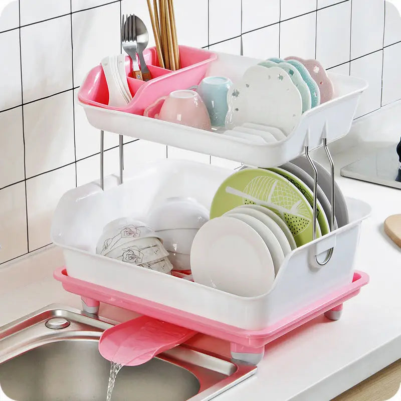 2 Layers Dish Drainer Plate Rack Kitchen Organizer Over Sink Dish Drying Rack Plastic Kitchen Item Dish Rack Drainer