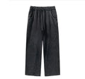 Men's Casual Retro Washed Straight Sports Pants 100% Cotton Mid-Waist Wide Leg Pants With Drawstring Vintage