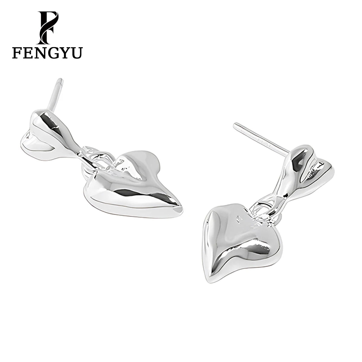 Irregular Double Puffy Heart Drop Stud Earrings for Women 925 Sterling Silver Fashion Earring Custom Fine Jewelry Wholesale