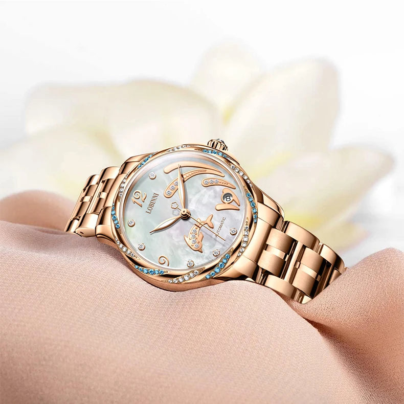 LOBINNI 2060 New Models Ladies Branded Watches Automatic Stainless Watch Rose Gold Custom Logo Luxe Oem Waterproof for Woman