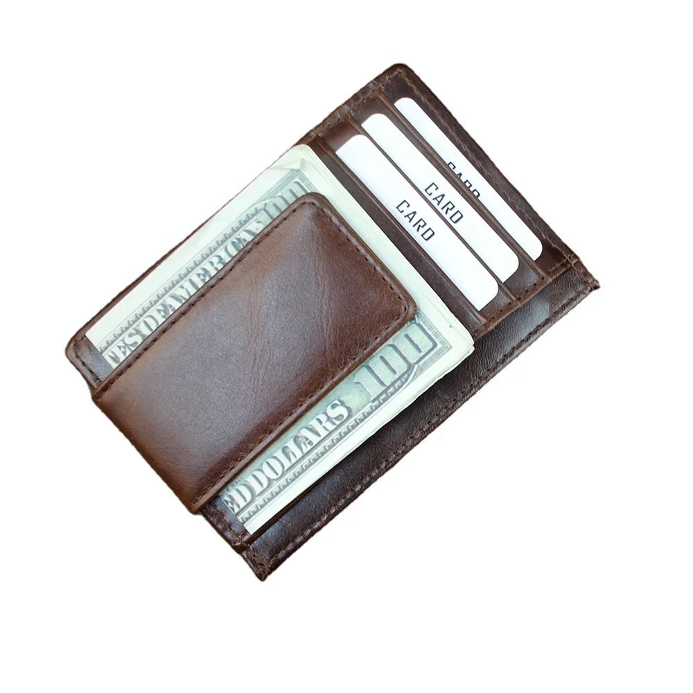 Slim Card Holder Wallet RFID Blocking Strong Magnetic Money Clip Genuine Leather Wallet for Men