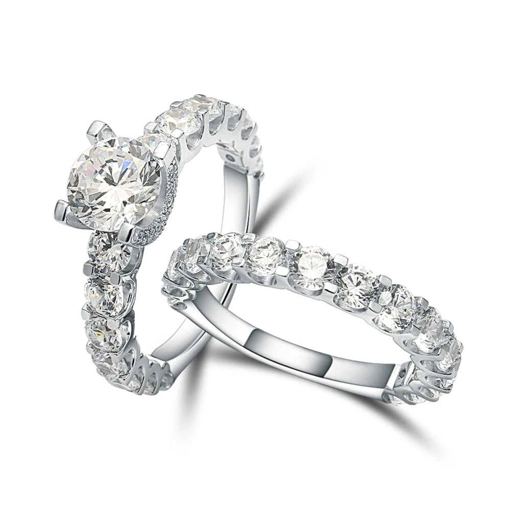 Abiding Fine Jewelry OEM ODM Factory White Gold Plated White Cubic Zirconia Jewelry 925 Sterling Silver Wedding Rings