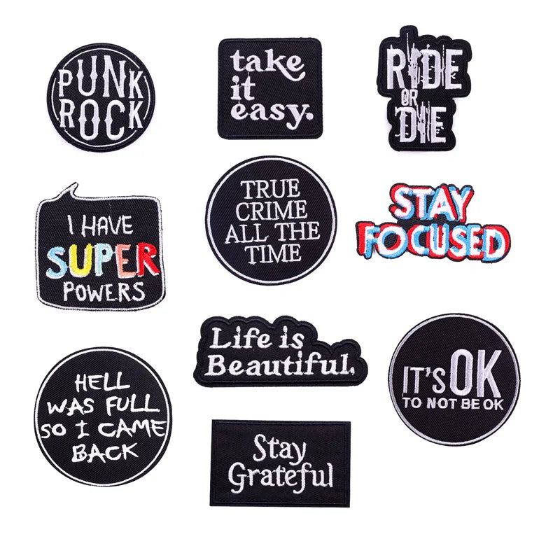 Iron on  Personalized Twill Embroidery  It's Ok  Punk Rock Take It Easy Ride Die Stay Focused Patch for Clothing Bag Decoration