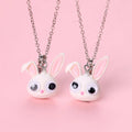 2Pcs/set Cute Bunny Cartoon Necklace for Girls Kids Resin Big Eye Rabbit Charm Pendant Best Friend for Ever Necklace Set