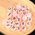 Nordic Germanic Reiki Healing Natural Crystal Agate Jade Stone Rose Quartz Gemstone Runes Letter Round Disc Set for Gift Decor