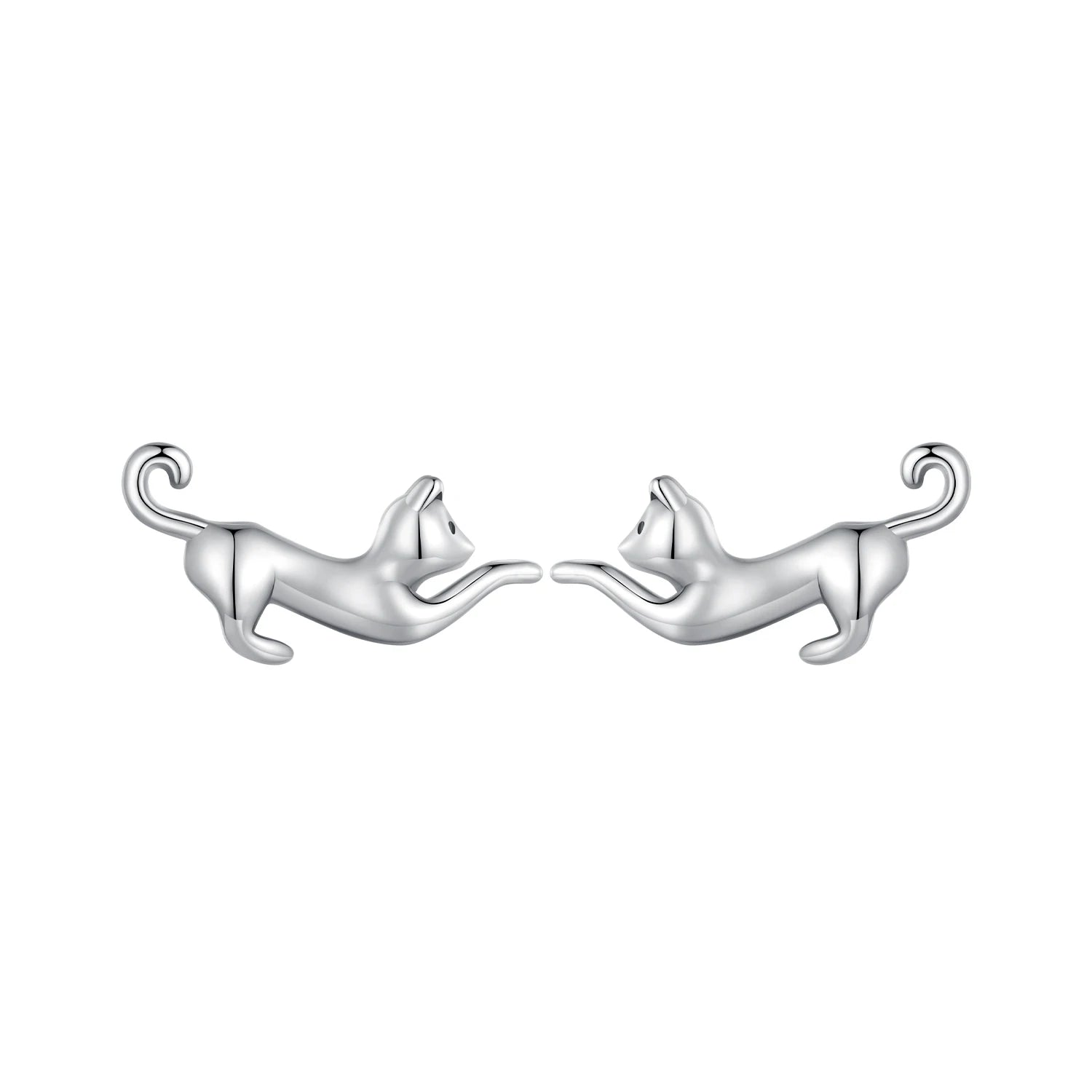 Solid 925 Sterling Silver Cute Cat Drop Dangle Stud Earrings for Women Lovely Girl Birthday Gift Holiday Party Jewelry SCE1630