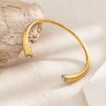 Simple High Quality Stainless Steel 18K Gold Plated C Shaped Zircon Pearl Open Bracelet Bangle
