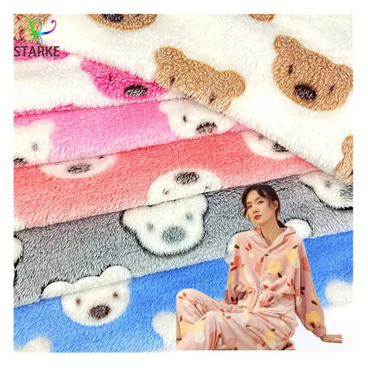 Cartoon Bear Print Children Blanket Fleece Double Side Soft Flannel Fabric for Sleepwear
